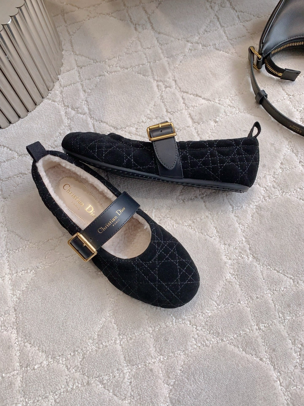 Dior Quilted Wool Mary Jane Flats
