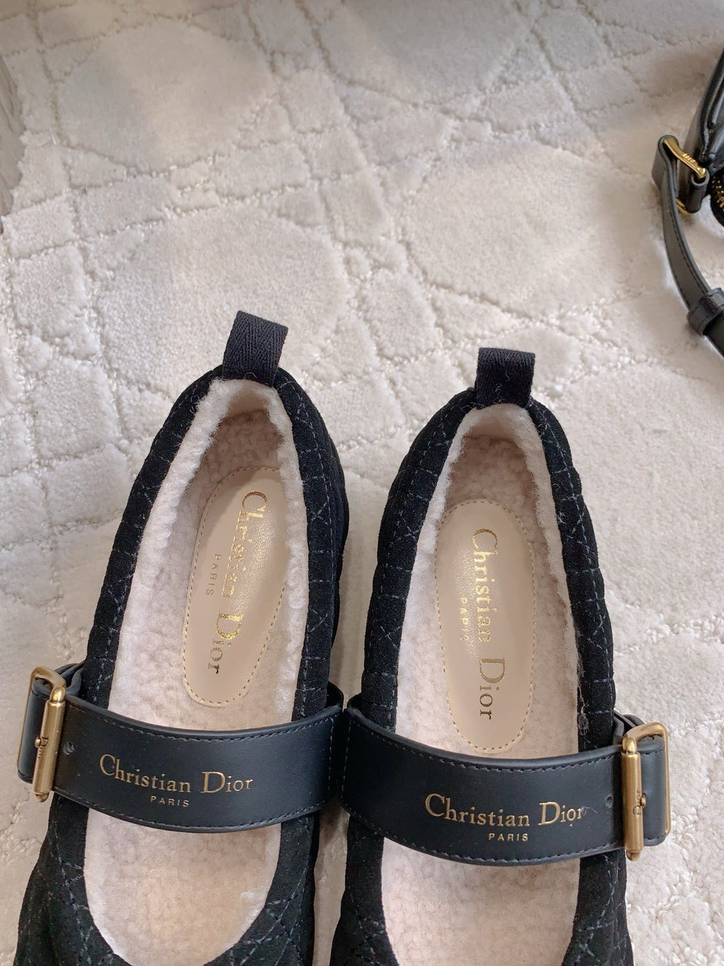 Dior Quilted Wool Mary Jane Flats