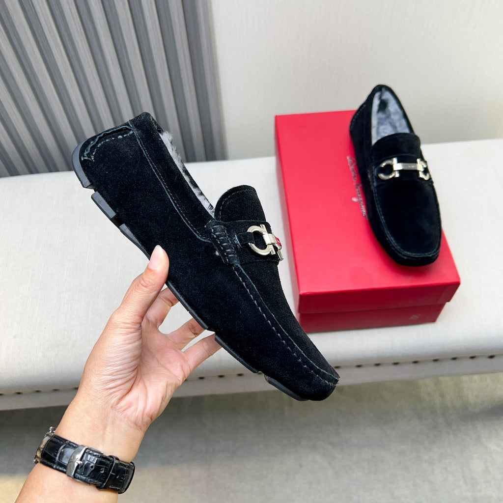 Ferragamo Imported Cowhide Fur-Lined Loafers