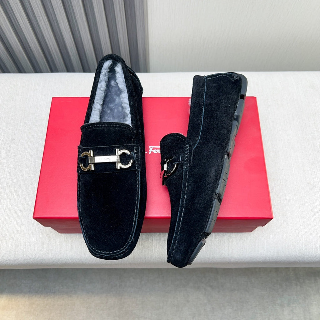 Ferragamo Imported Cowhide Fur-Lined Loafers