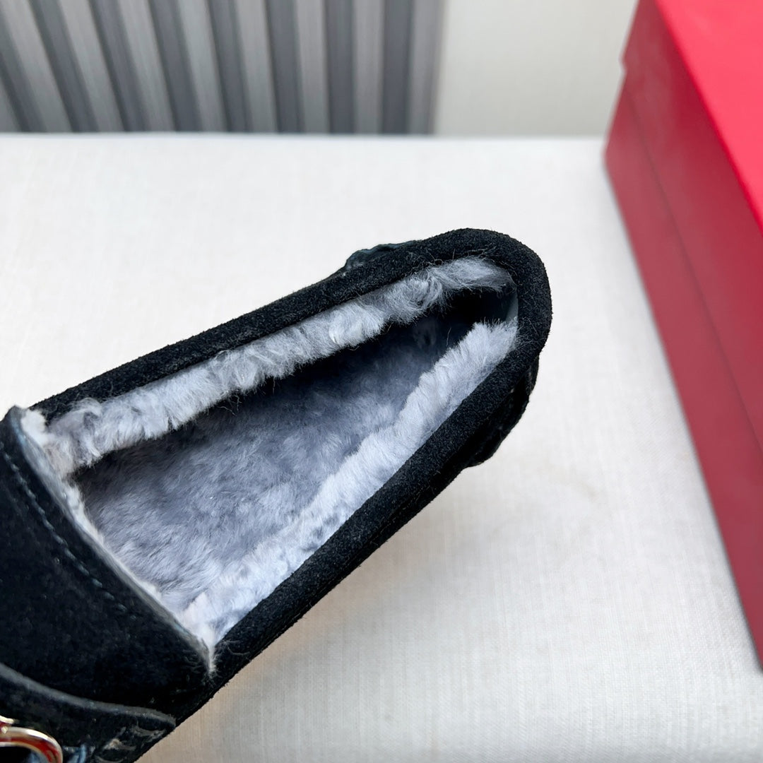 Ferragamo Imported Cowhide Fur-Lined Loafers