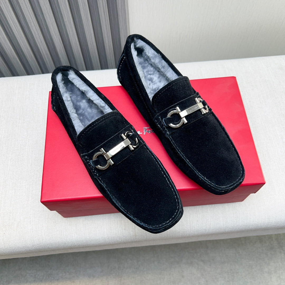 Ferragamo Imported Cowhide Fur-Lined Loafers
