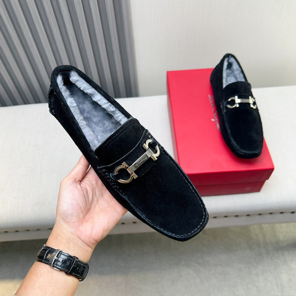 Ferragamo Imported Cowhide Fur-Lined Loafers