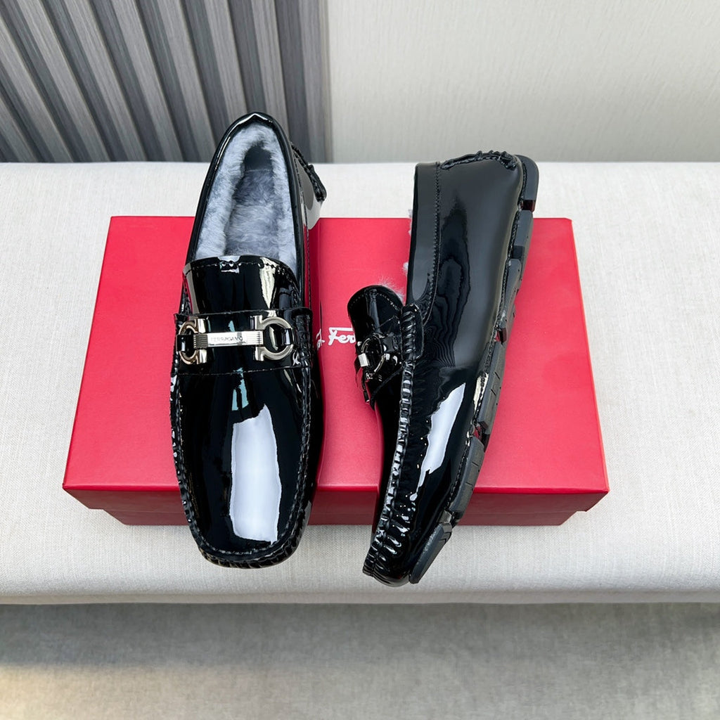 Ferragamo Imported Cowhide Fur-Lined Loafers
