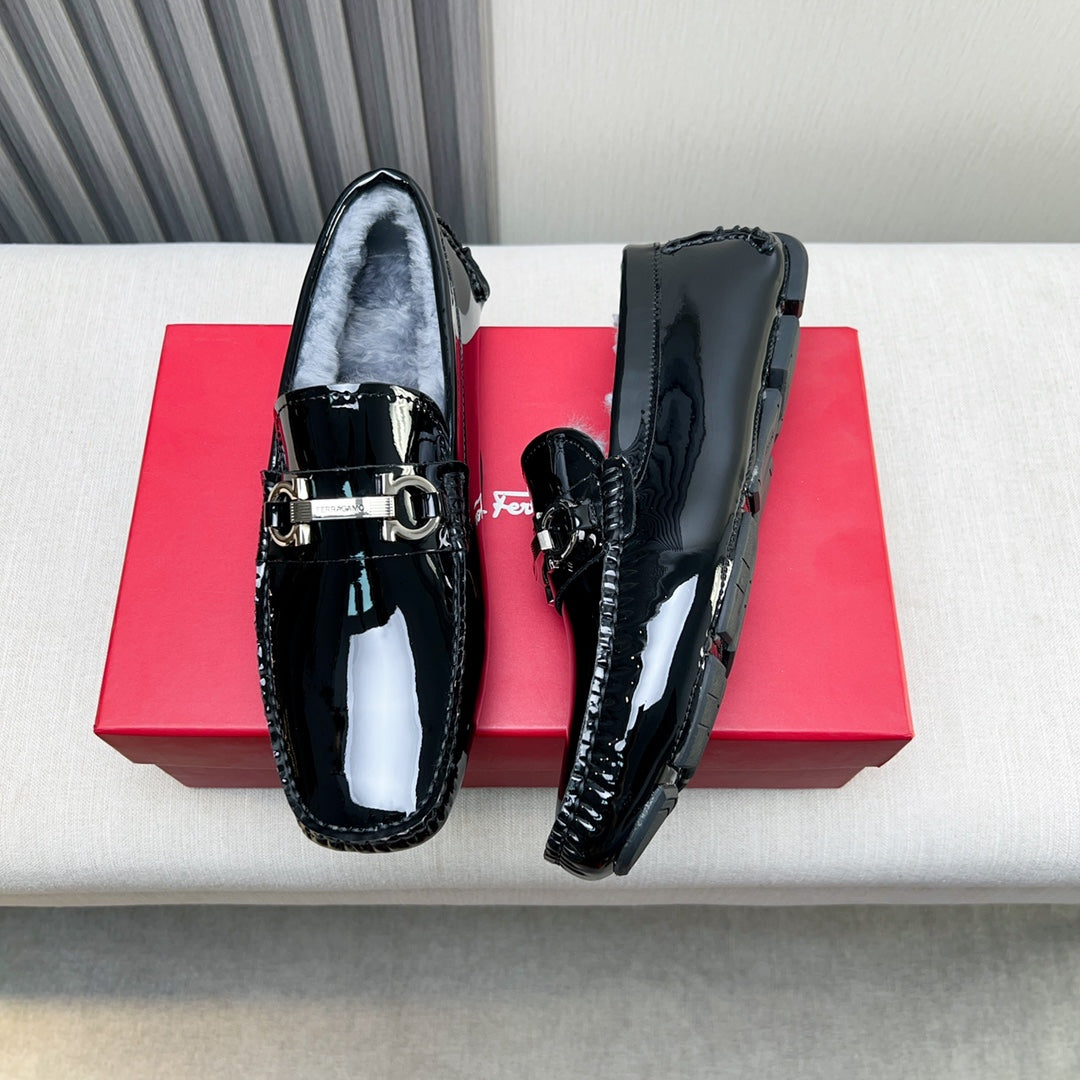 Ferragamo Imported Cowhide Fur-Lined Loafers