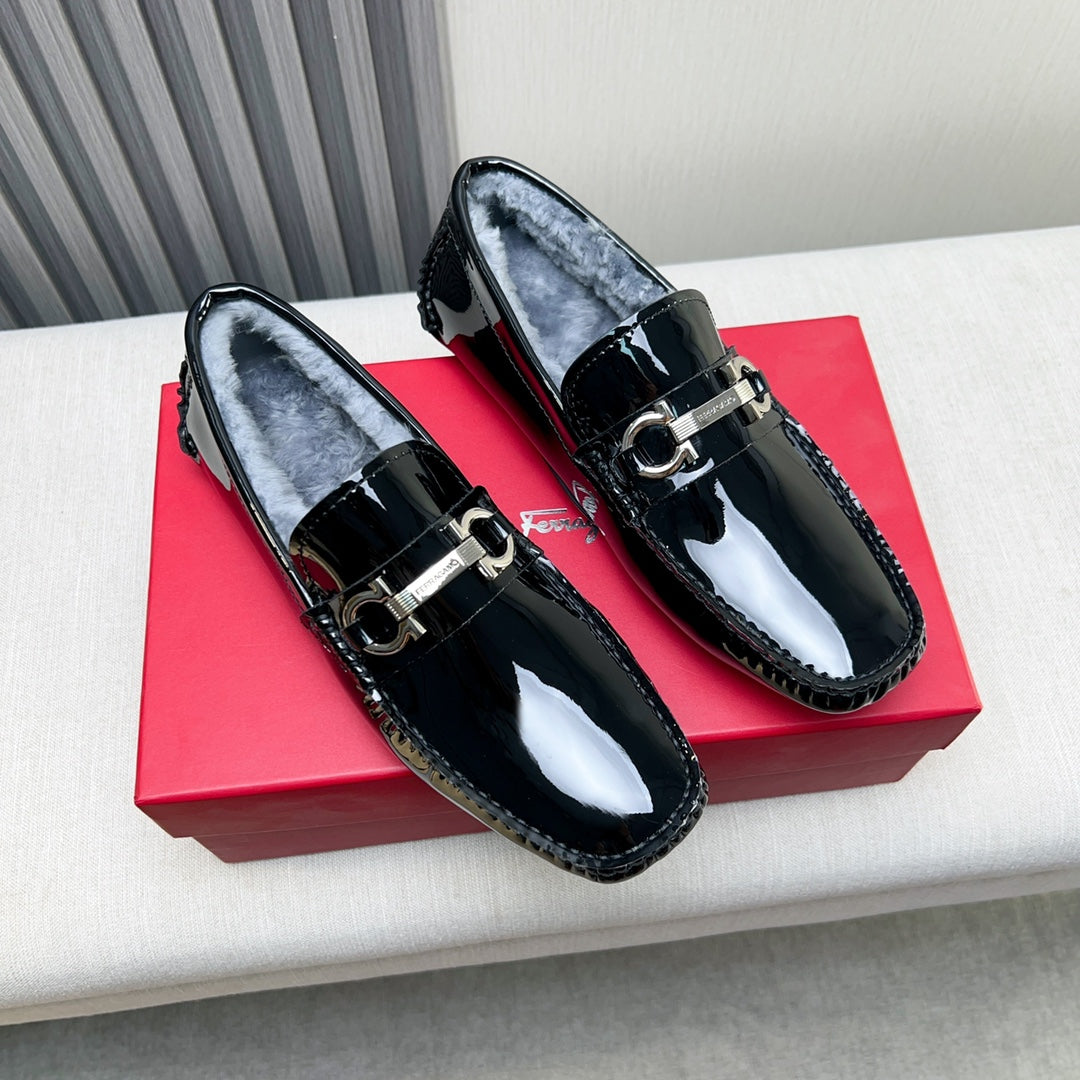 Ferragamo Imported Cowhide Fur-Lined Loafers