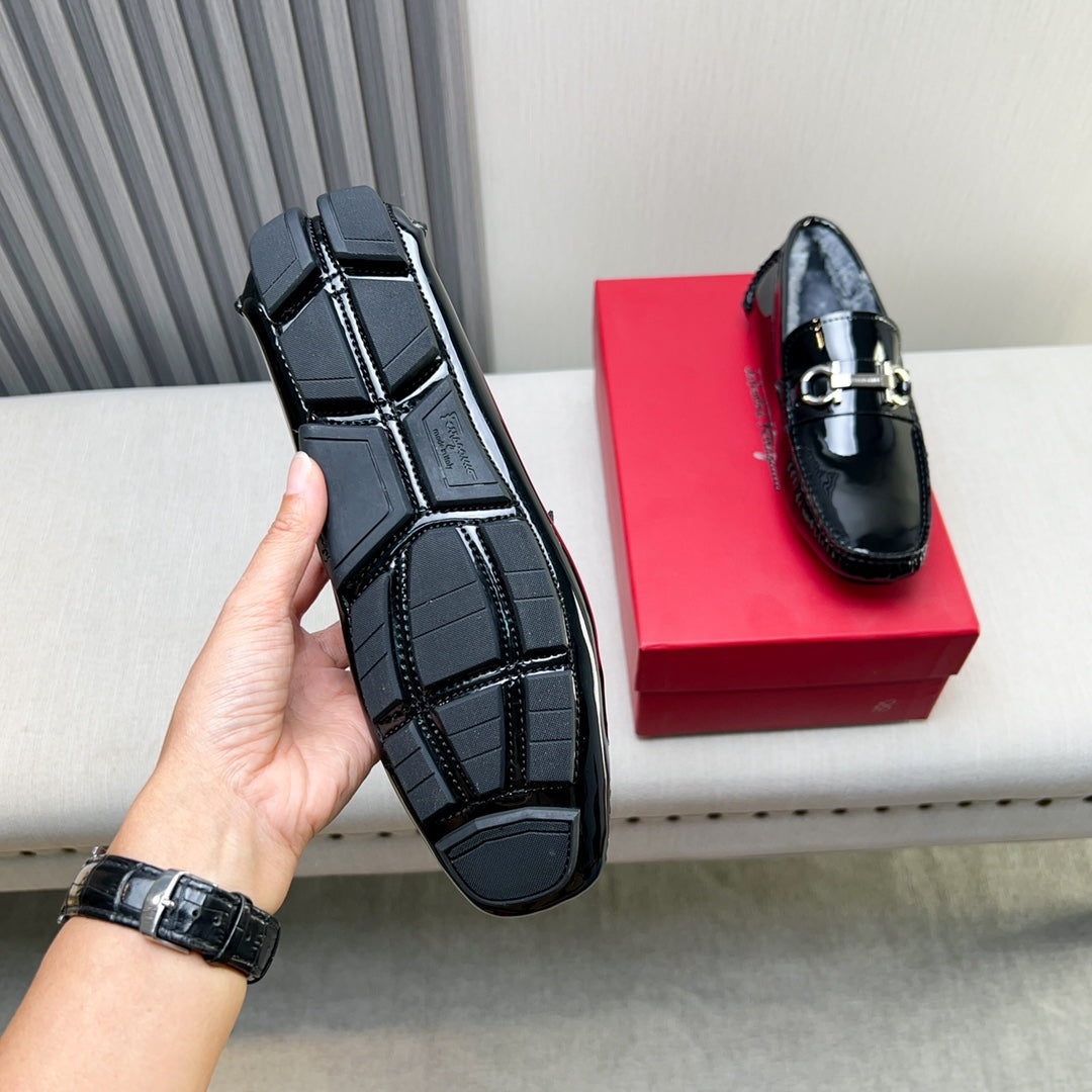 Ferragamo Imported Cowhide Fur-Lined Loafers