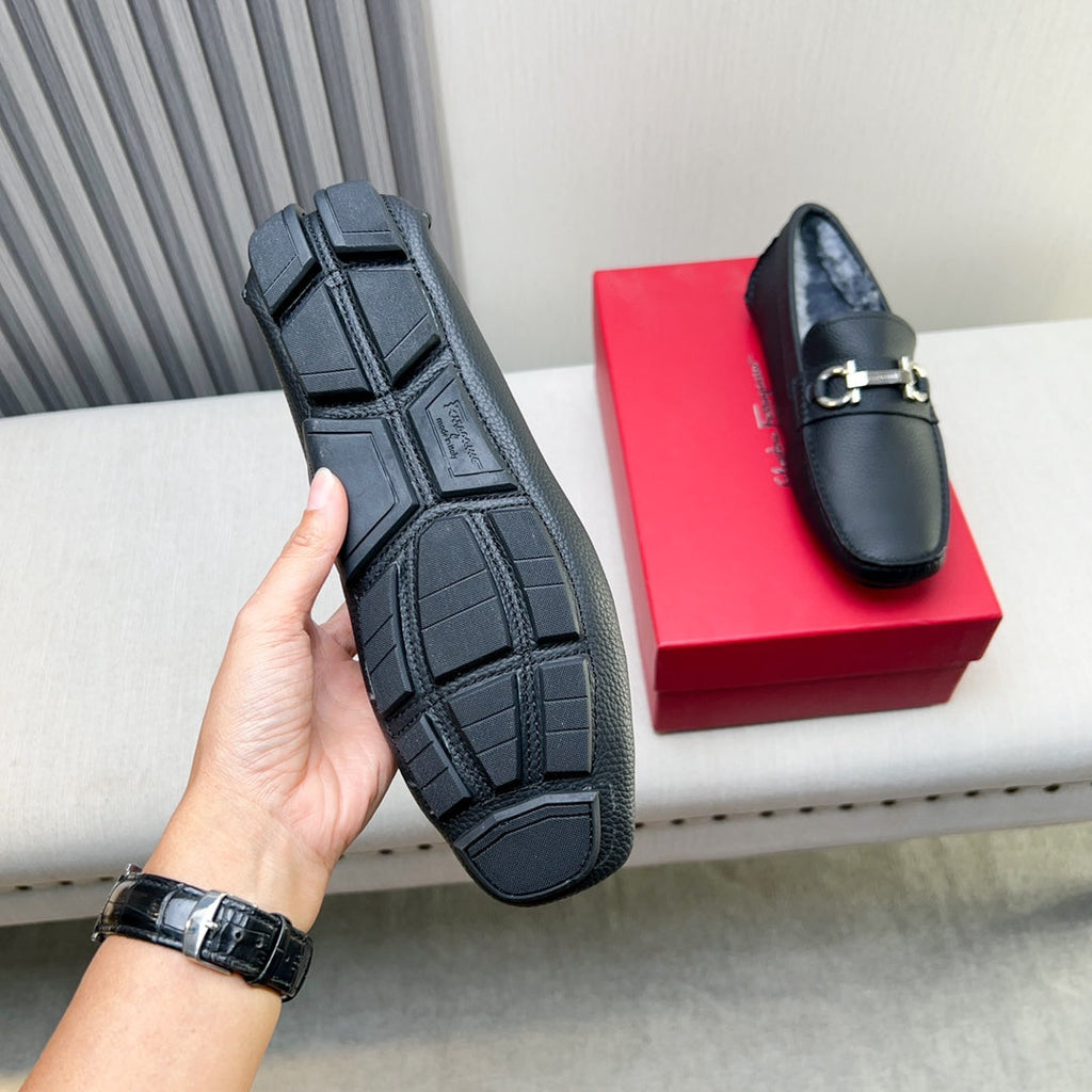 Ferragamo Imported Cowhide Fur-Lined Loafers