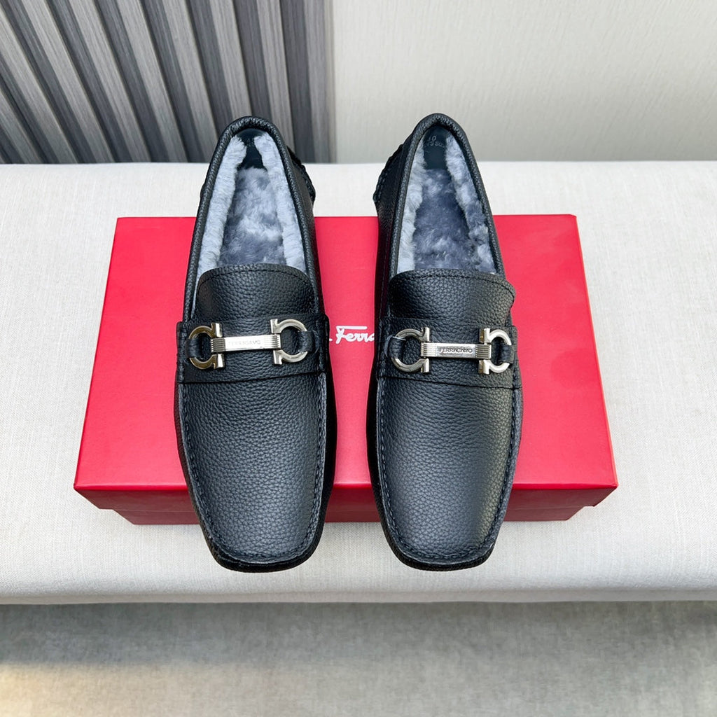 Ferragamo Imported Cowhide Fur-Lined Loafers