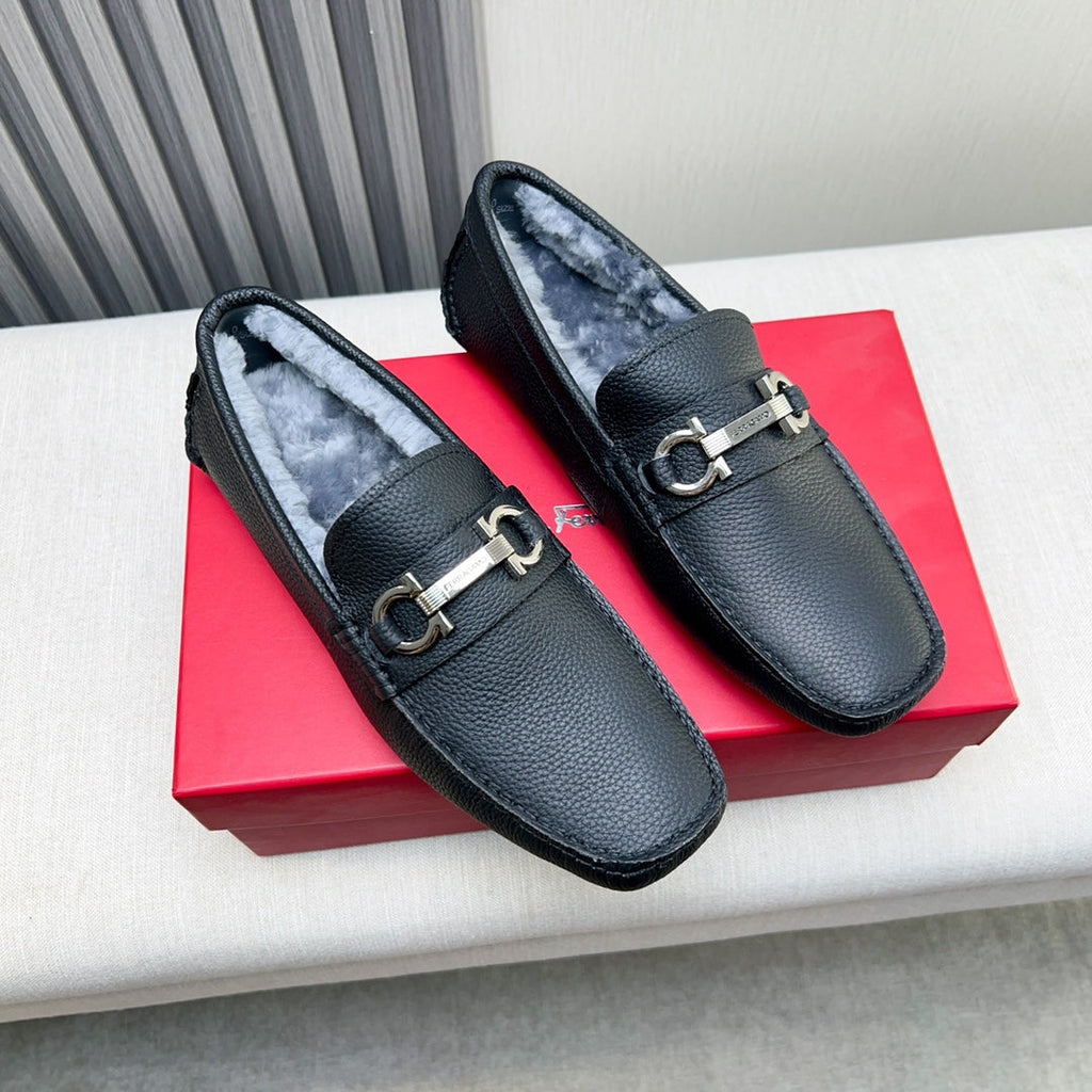 Ferragamo Imported Cowhide Fur-Lined Loafers