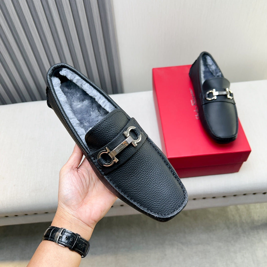 Ferragamo Imported Cowhide Fur-Lined Loafers