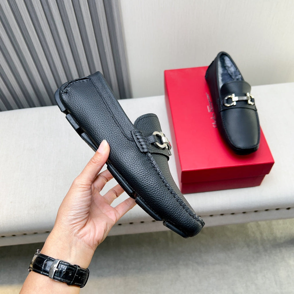Ferragamo Imported Cowhide Fur-Lined Loafers