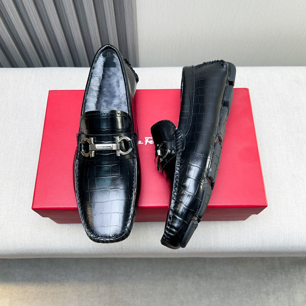 Ferragamo Imported Cowhide Fur-Lined Loafers