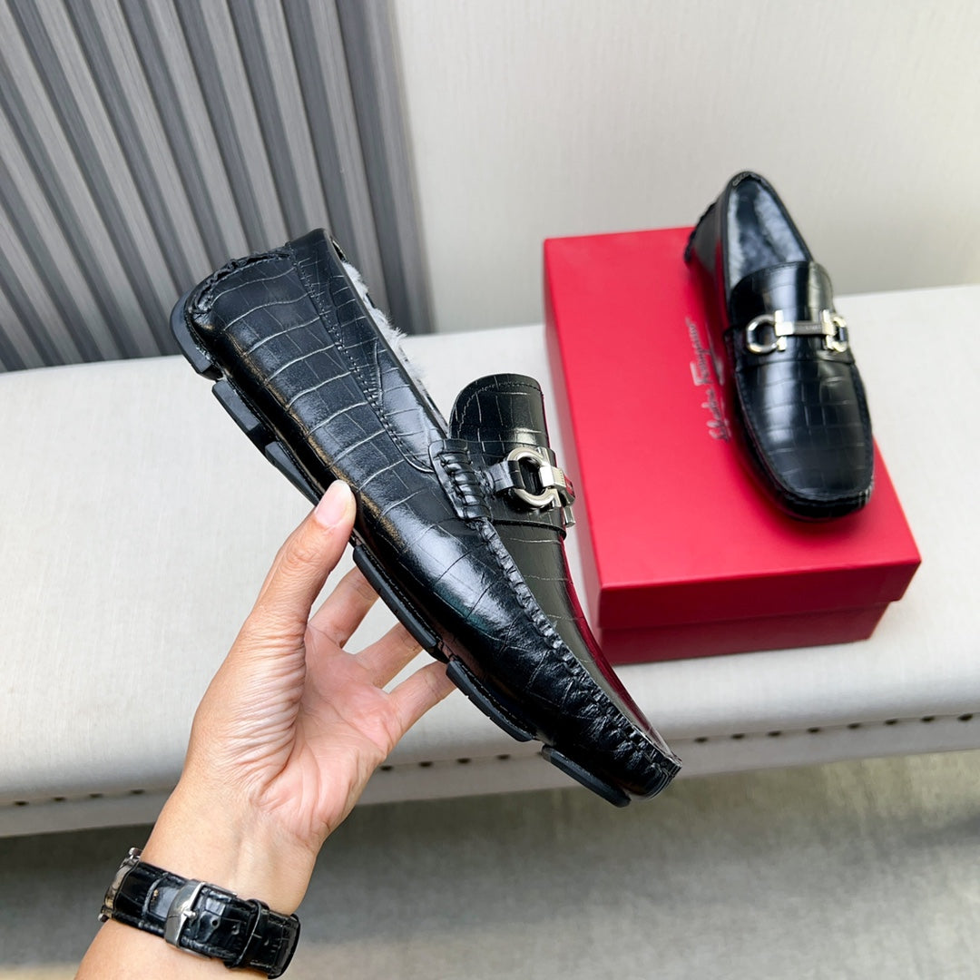 Ferragamo Imported Cowhide Fur-Lined Loafers
