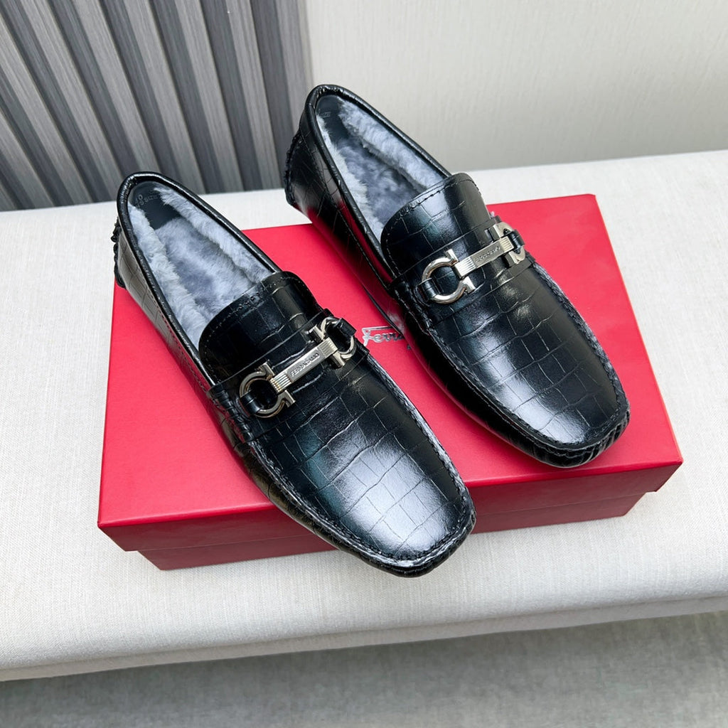 Ferragamo Imported Cowhide Fur-Lined Loafers