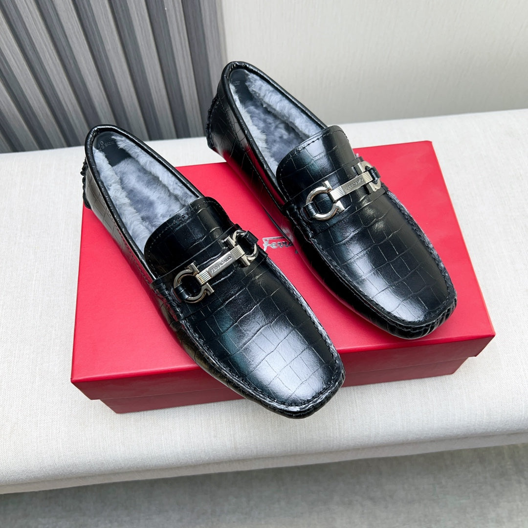 Ferragamo Imported Cowhide Fur-Lined Loafers