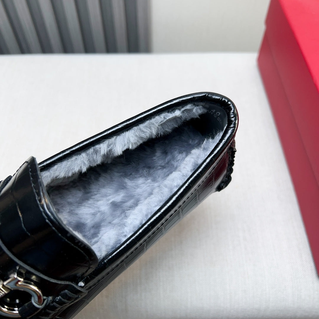 Ferragamo Imported Cowhide Fur-Lined Loafers