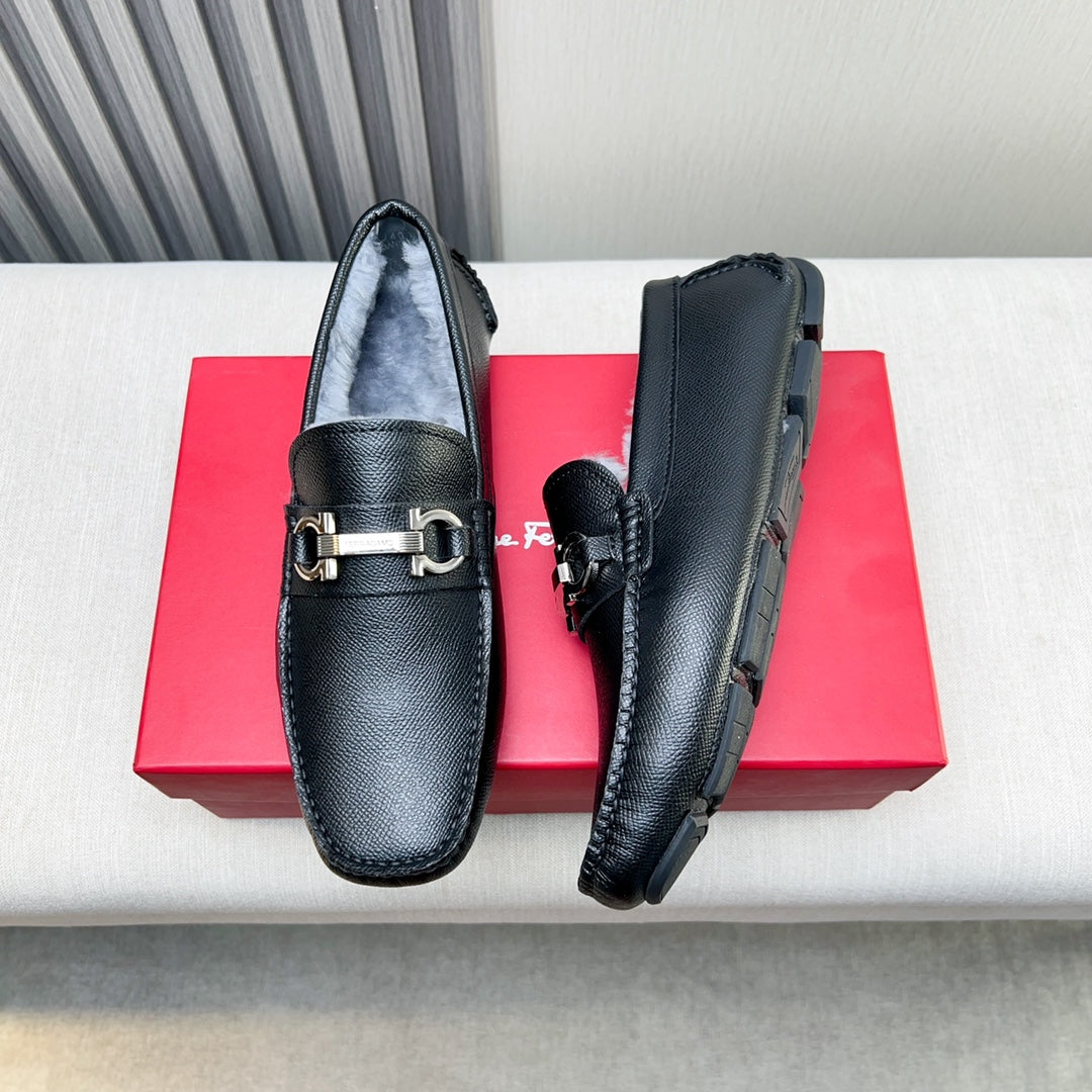 Ferragamo Imported Cowhide Fur-Lined Loafers
