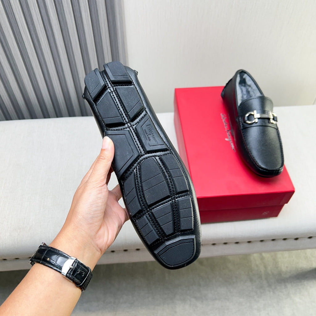 Ferragamo Imported Cowhide Fur-Lined Loafers