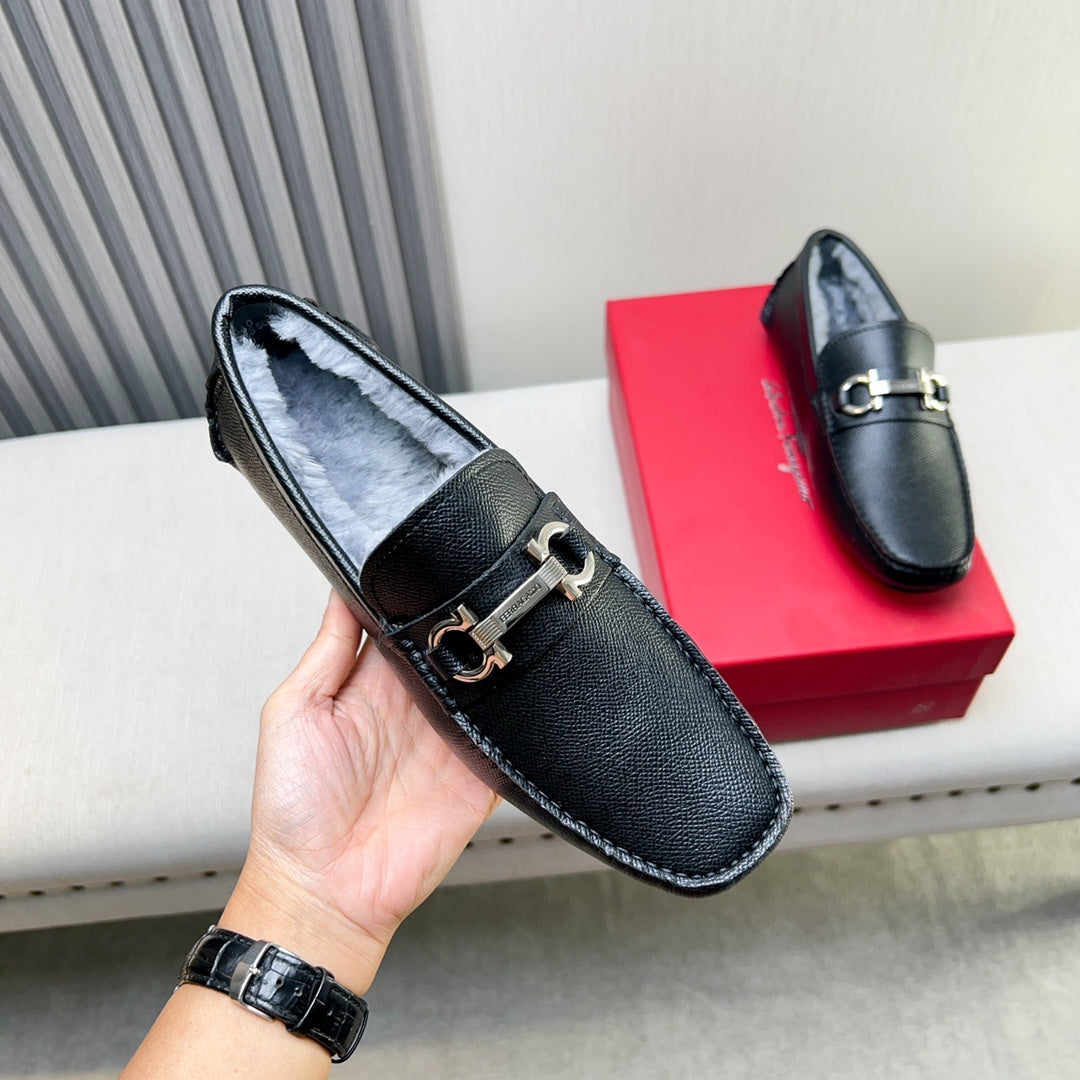Ferragamo Imported Cowhide Fur-Lined Loafers