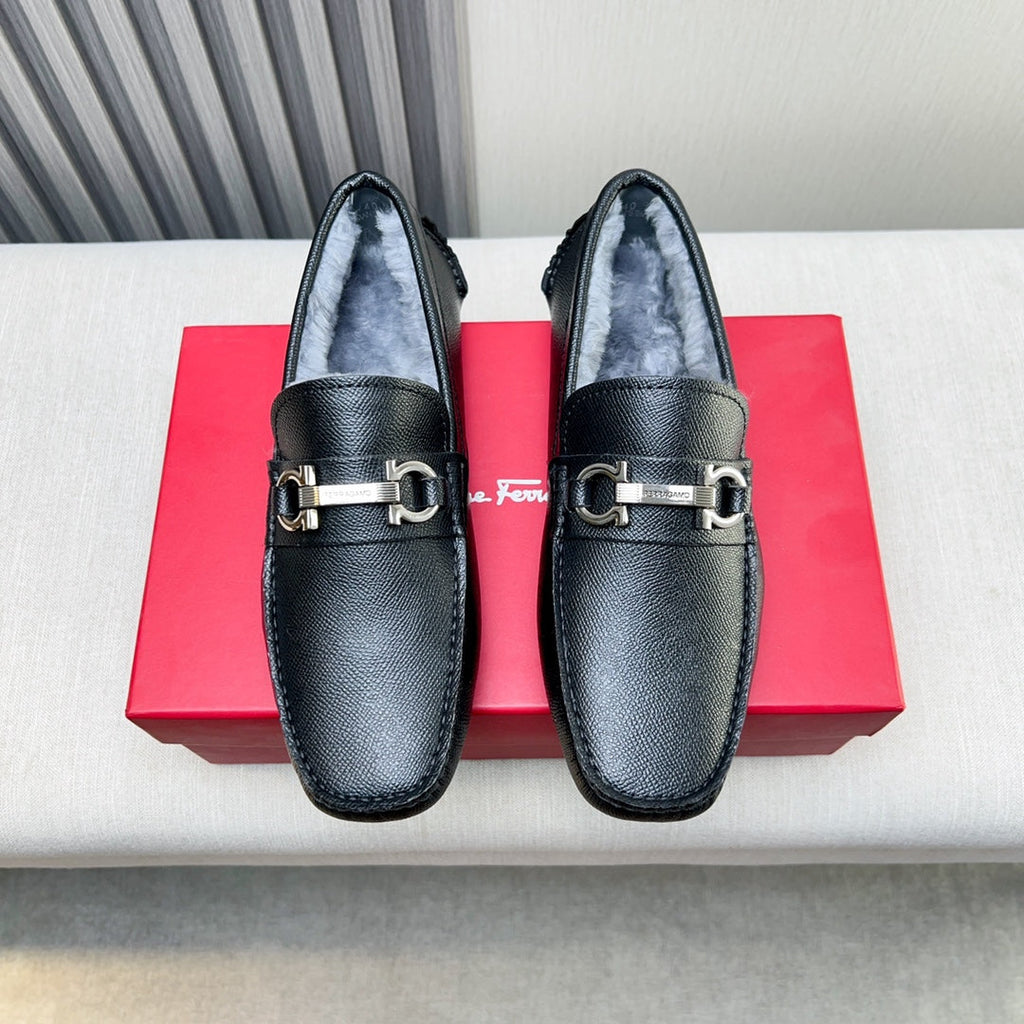 Ferragamo Imported Cowhide Fur-Lined Loafers