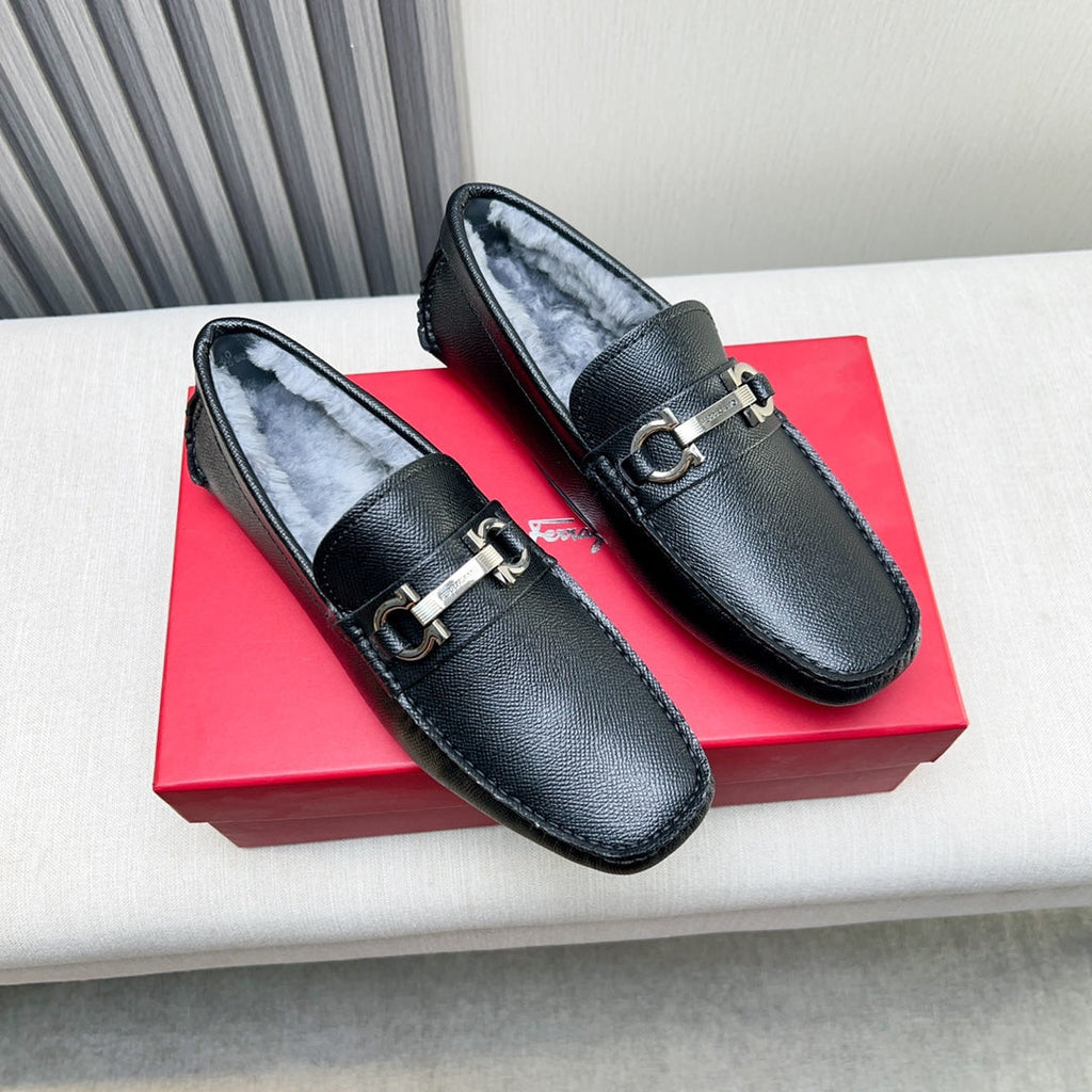 Ferragamo Imported Cowhide Fur-Lined Loafers