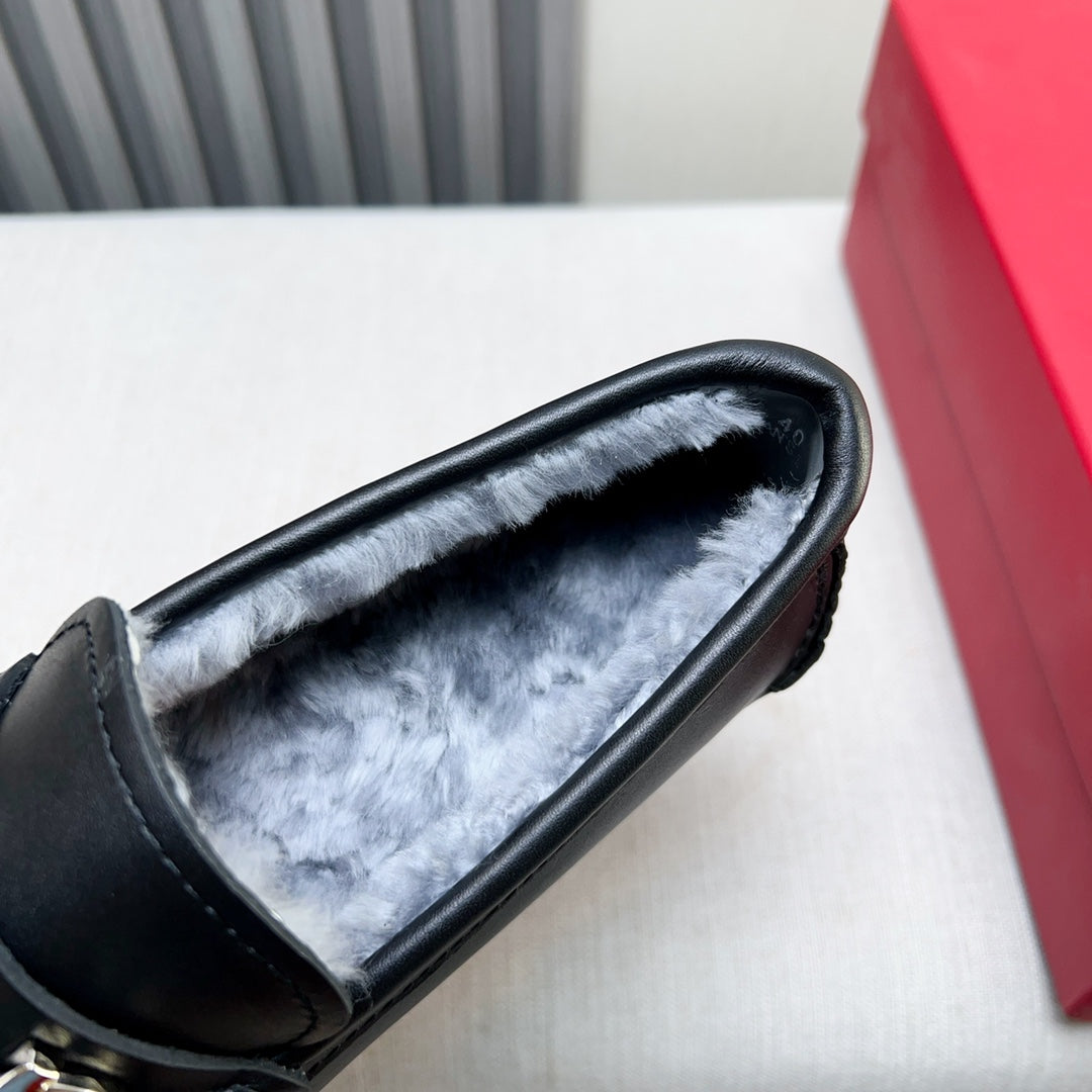 Ferragamo Imported Cowhide Fur-Lined Loafers