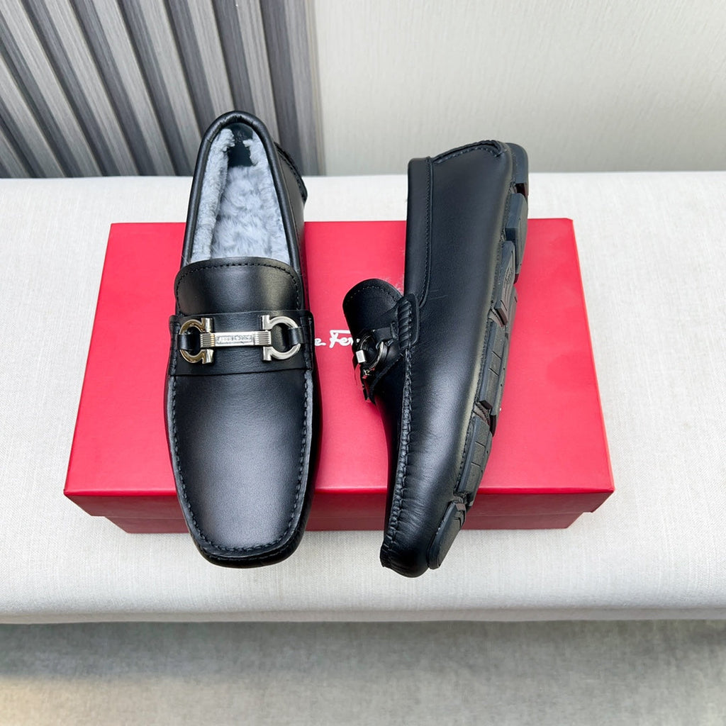 Ferragamo Imported Cowhide Fur-Lined Loafers