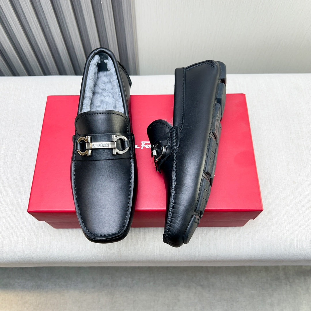 Ferragamo Imported Cowhide Fur-Lined Loafers
