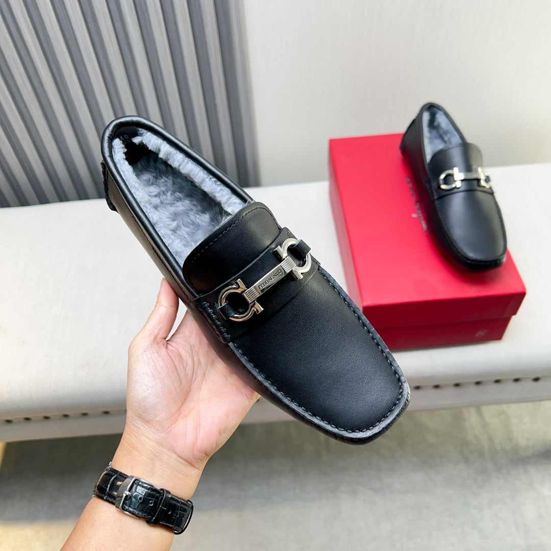 Ferragamo Imported Cowhide Fur-Lined Loafers