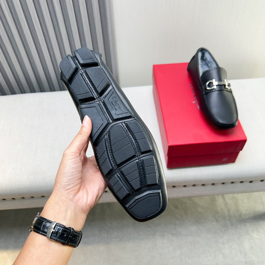 Ferragamo Imported Cowhide Fur-Lined Loafers