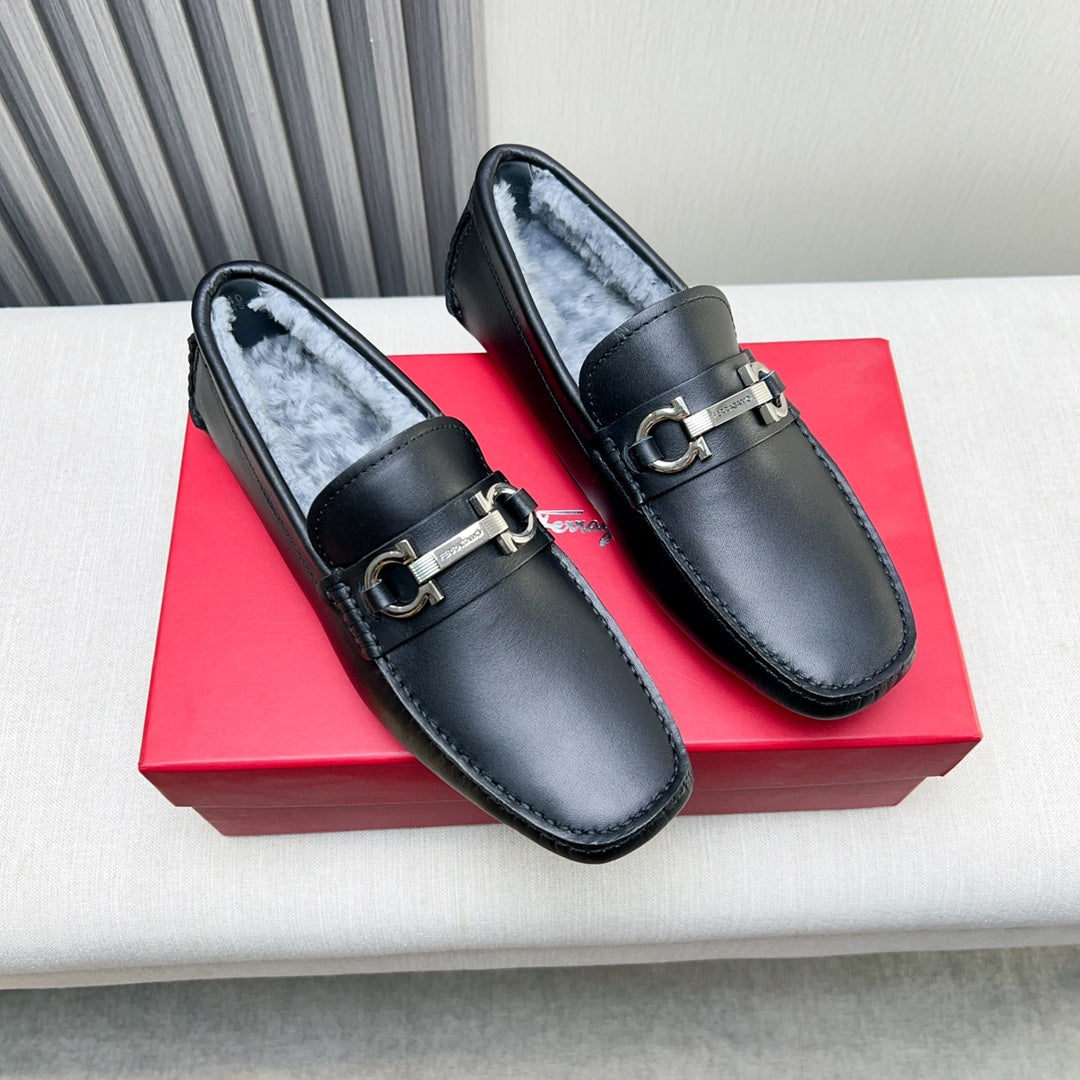 Ferragamo Imported Cowhide Fur-Lined Loafers