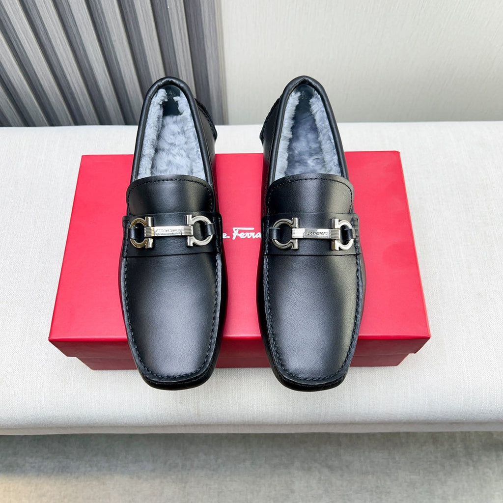 Ferragamo Imported Cowhide Fur-Lined Loafers