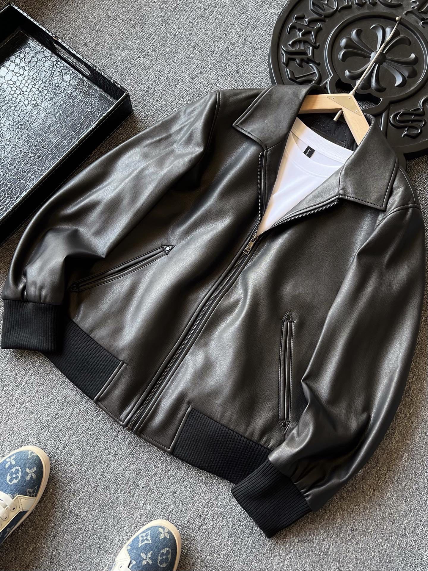 Zegna Padded Sheepskin Collared Leather Jacket