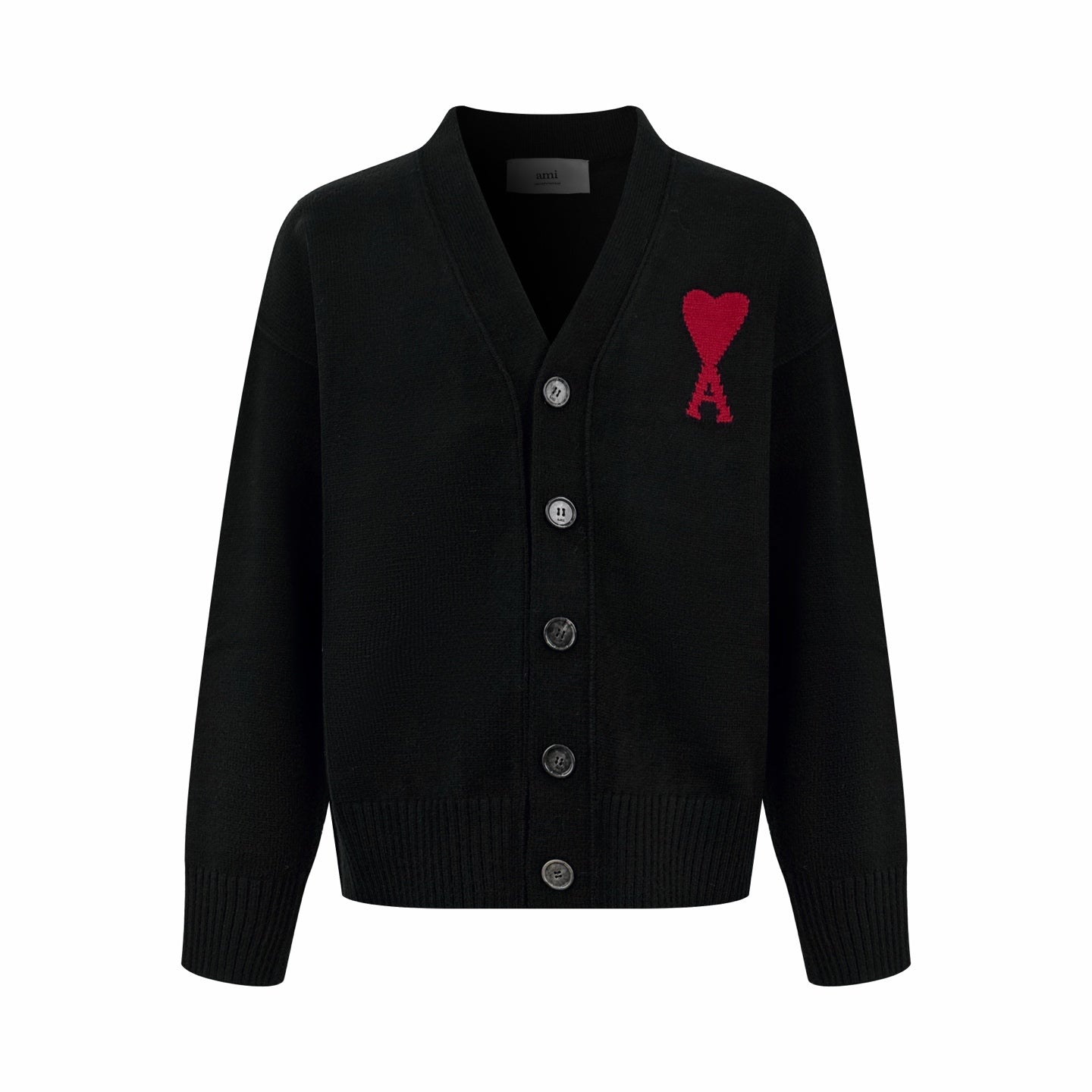 Ami Paris Heart Jacquard Merino Cardigan