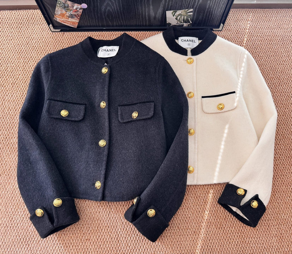 Chanel Custom Metal Button Double-Faced Cashmere Jacket