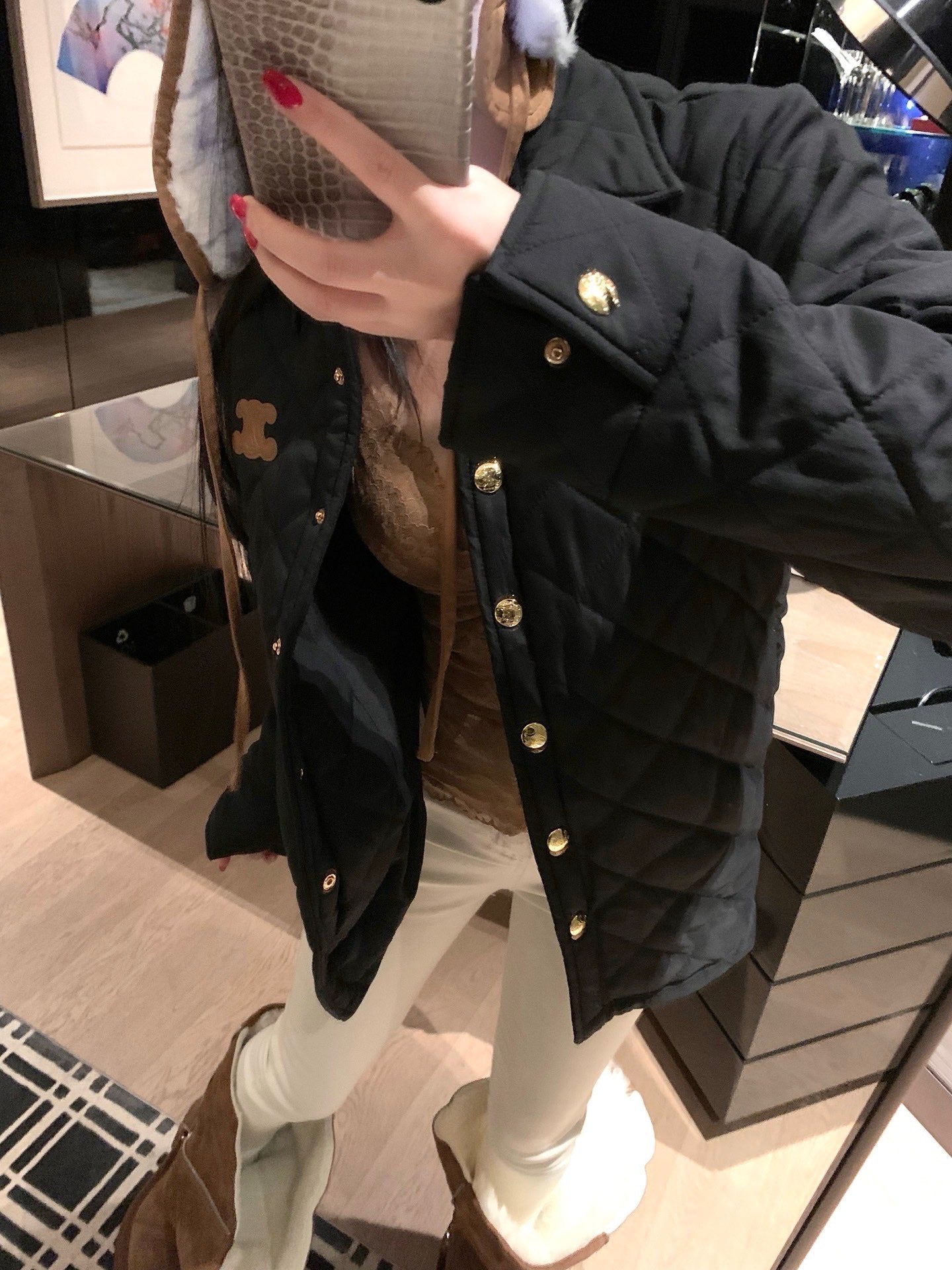 Celine Triomphe Custom Metal Button Puffer Jacket