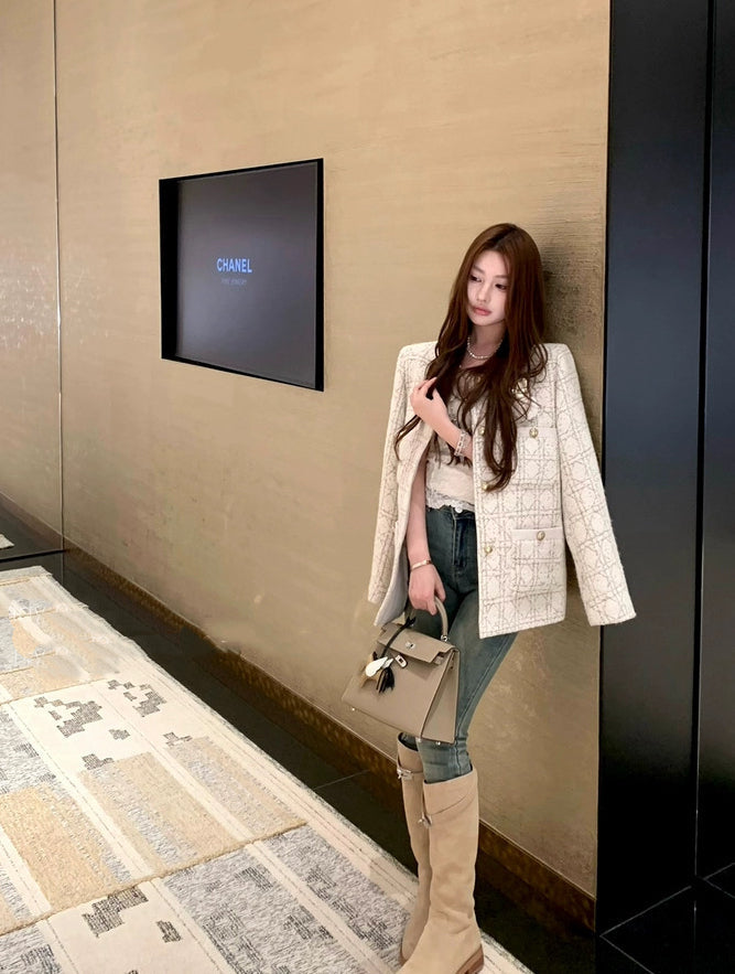 Dior Wealthy Heiress Diamond Quilted Tweed Down Jacket