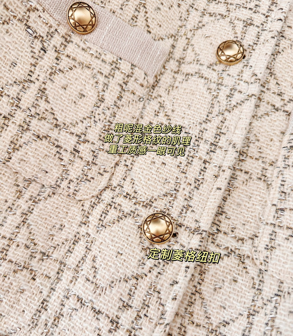 Dior Wealthy Heiress Diamond Quilted Tweed Down Jacket