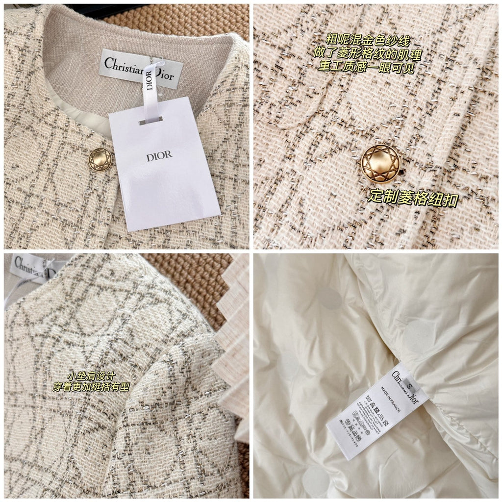 Dior Wealthy Heiress Diamond Quilted Tweed Down Jacket