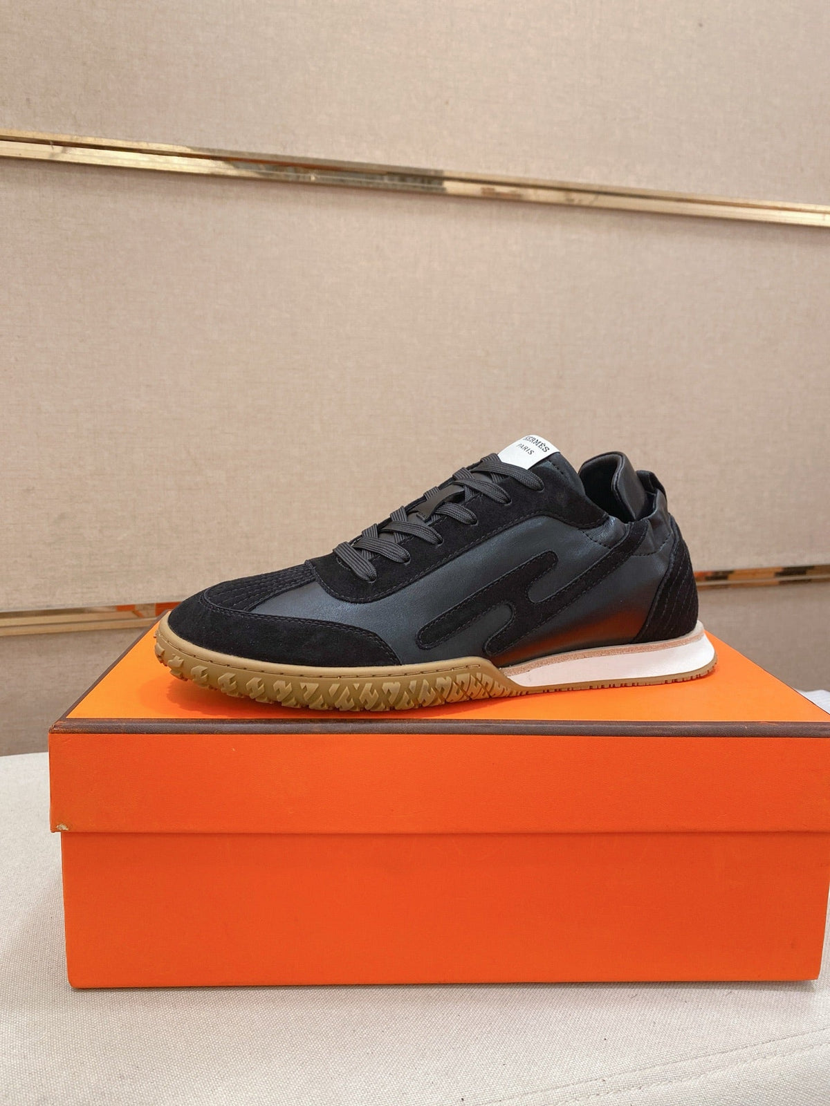 Hermès Suede and Goatskin H Detail Sneakers