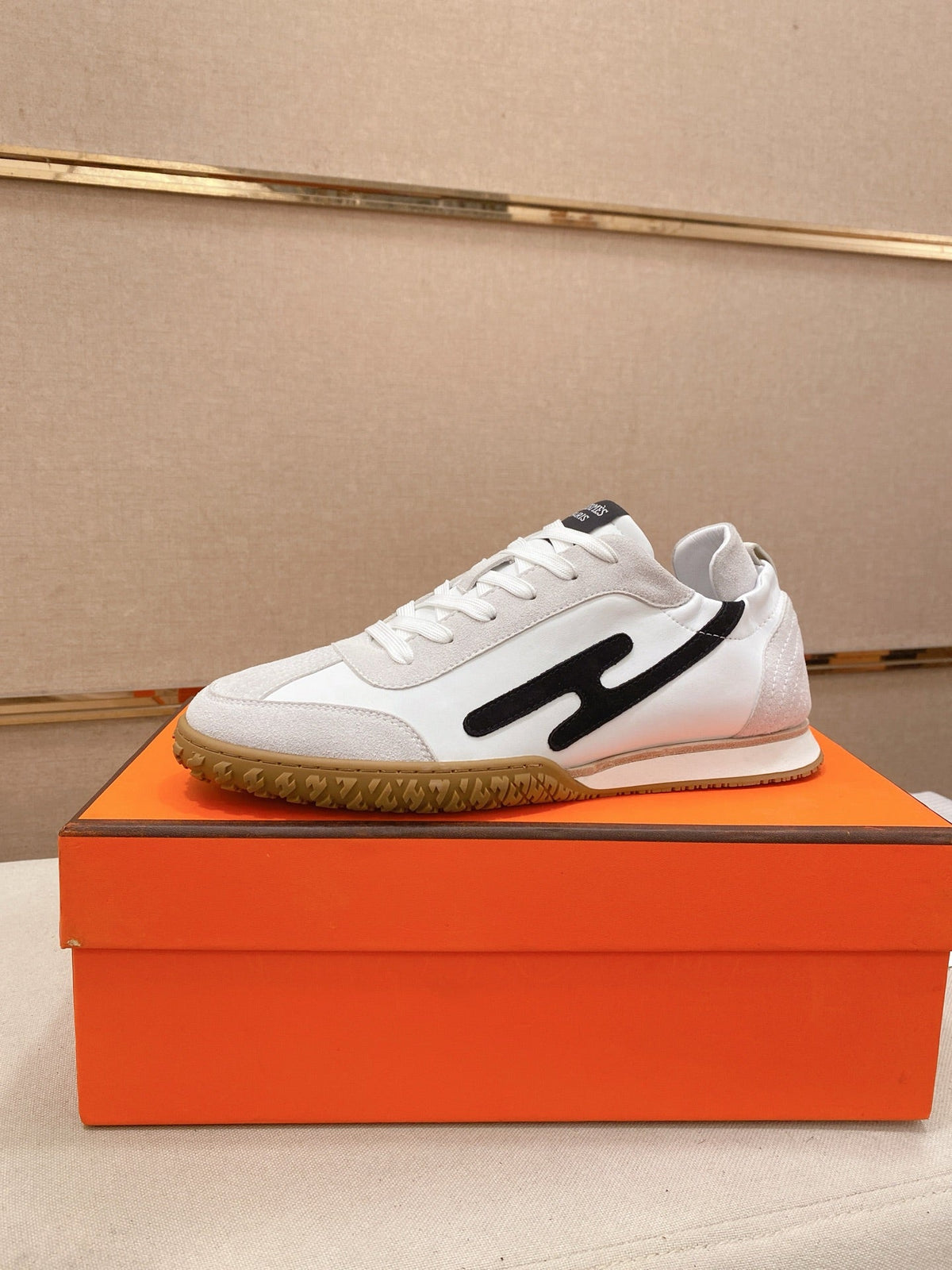 Hermès Suede and Goatskin H Detail Sneakers
