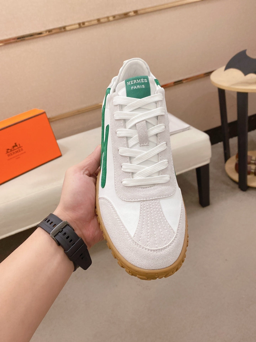 Hermès Suede and Goatskin H Detail Sneakers