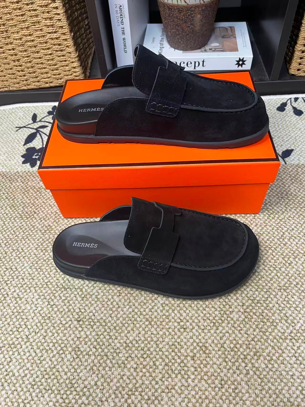 Hermès Suede Calfskin Chunky Mules