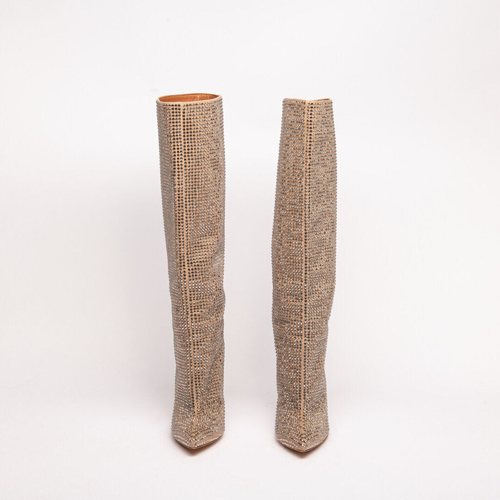 Paris Texas Beige Suede Bejewled Tall Boot