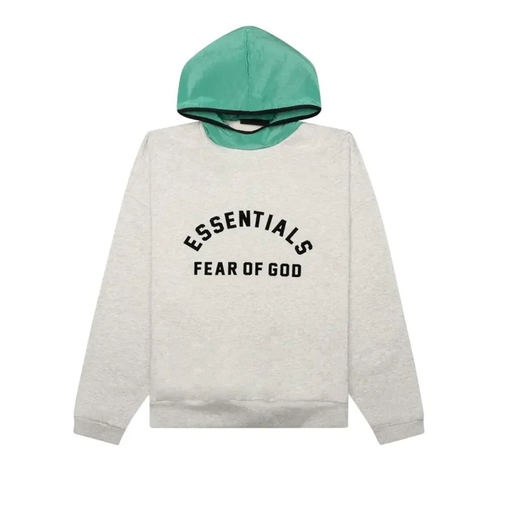 Fear of God Essentials SS24 Nylon Fleece Hoodie Light Heather Grey/Mint Leaf