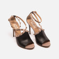 Valentino Black Leather Rockstud Heeled Sandals