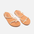Ancient Greek Sandals White Leather Beaded Sandals