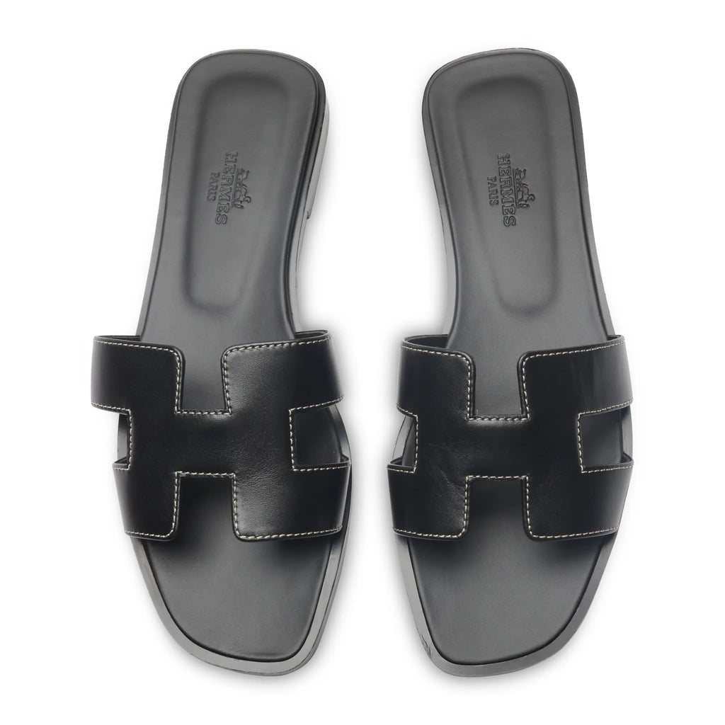 Hermes Paris Oran Black Sandal (Minor Dents)