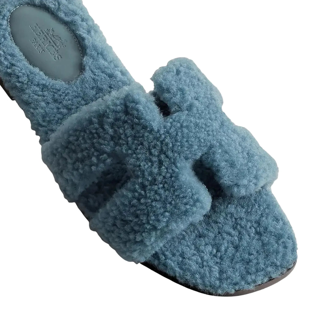 Hermes Paris Hermès Paris Oran Blue Shearling Sandals
